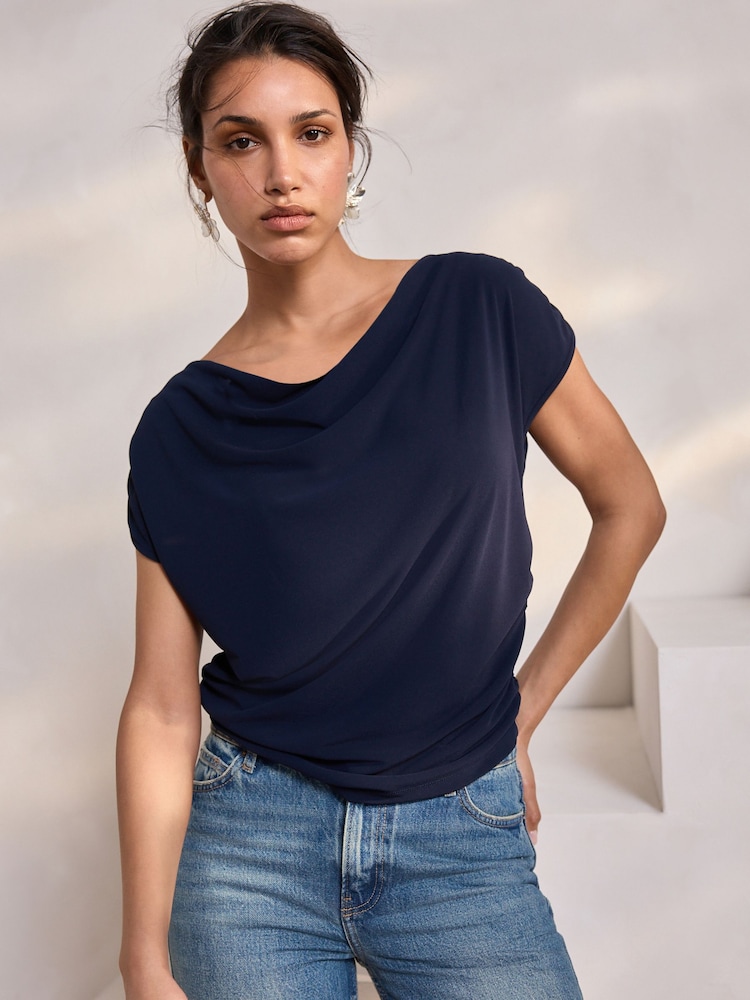 Navy Sleeveless Drape Top - Image 1 of 1