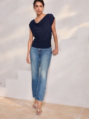 Navy Sleeveless Drape Top - Image 2 of 8