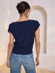Navy Sleeveless Drape Top - Image 3 of 8