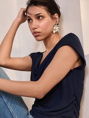 Navy Sleeveless Drape Top - Image 4 of 8