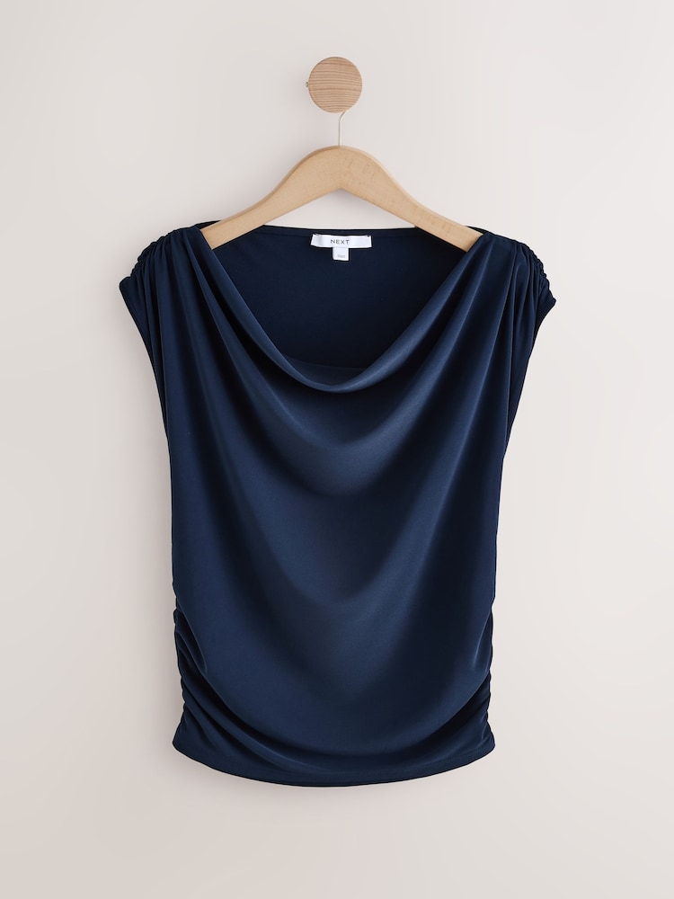 Navy Sleeveless Drape Top - Image 6 of 8
