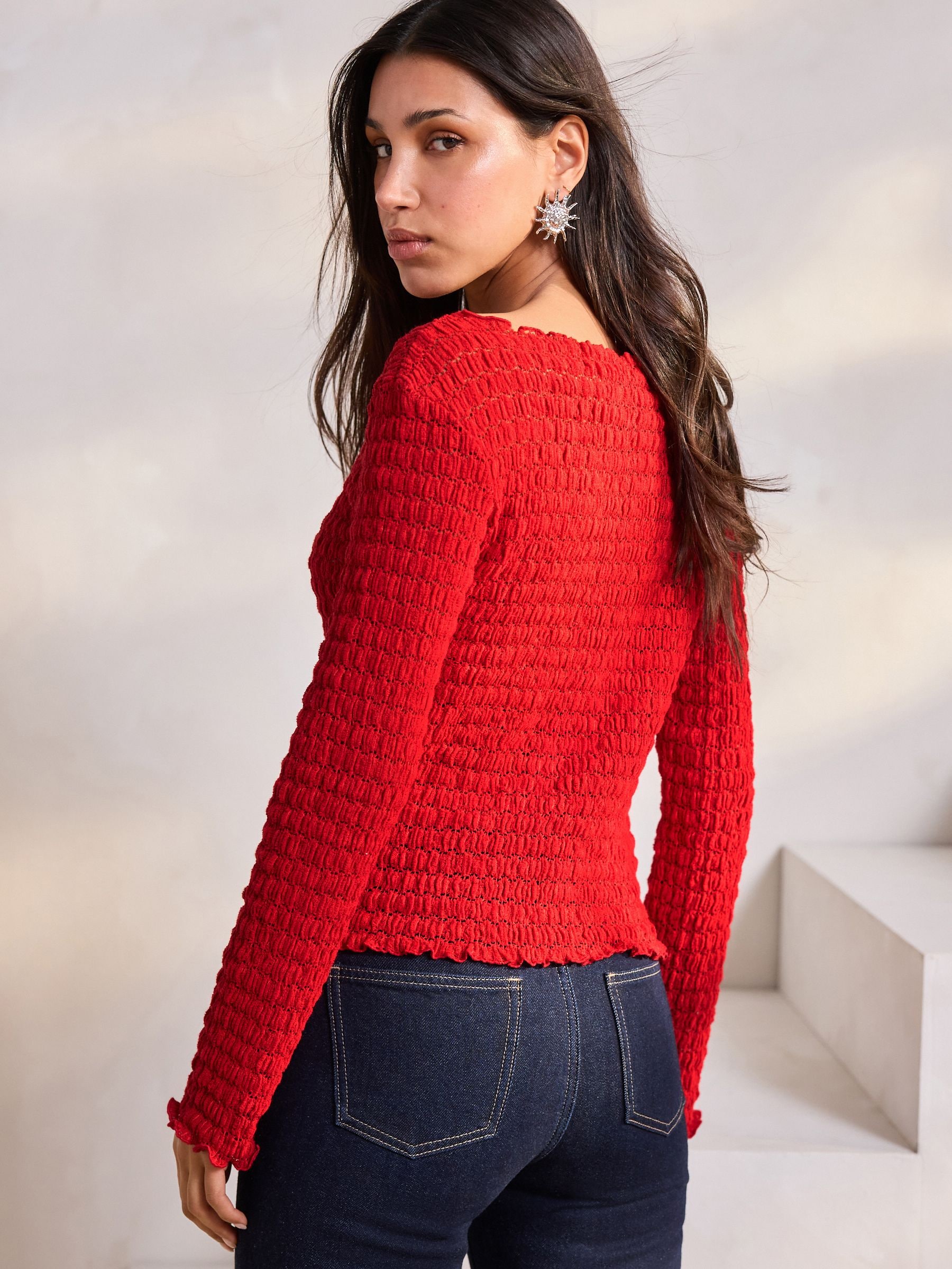 Buy Red Long Sleeve Textured Top from Next USA