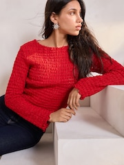 Red Long Sleeve Textured Top - Image 5 of 8
