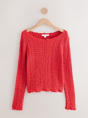 Red Long Sleeve Textured Top - Image 6 of 8