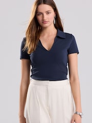 Navy Short Sleeve Polo Top - Image 1 of 7