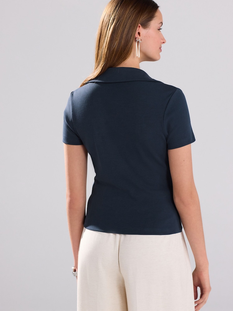 Navy Short Sleeve Polo Top - Image 3 of 7