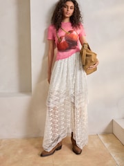 Pink Cherries Short Sleeve Ruched Mesh Top - Image 2 of 7