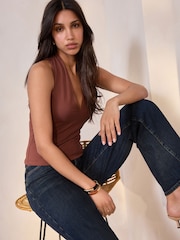 Dark Pink Soft Touch Polyamide Deep V-Neck Sleeveless Top - Image 2 of 7