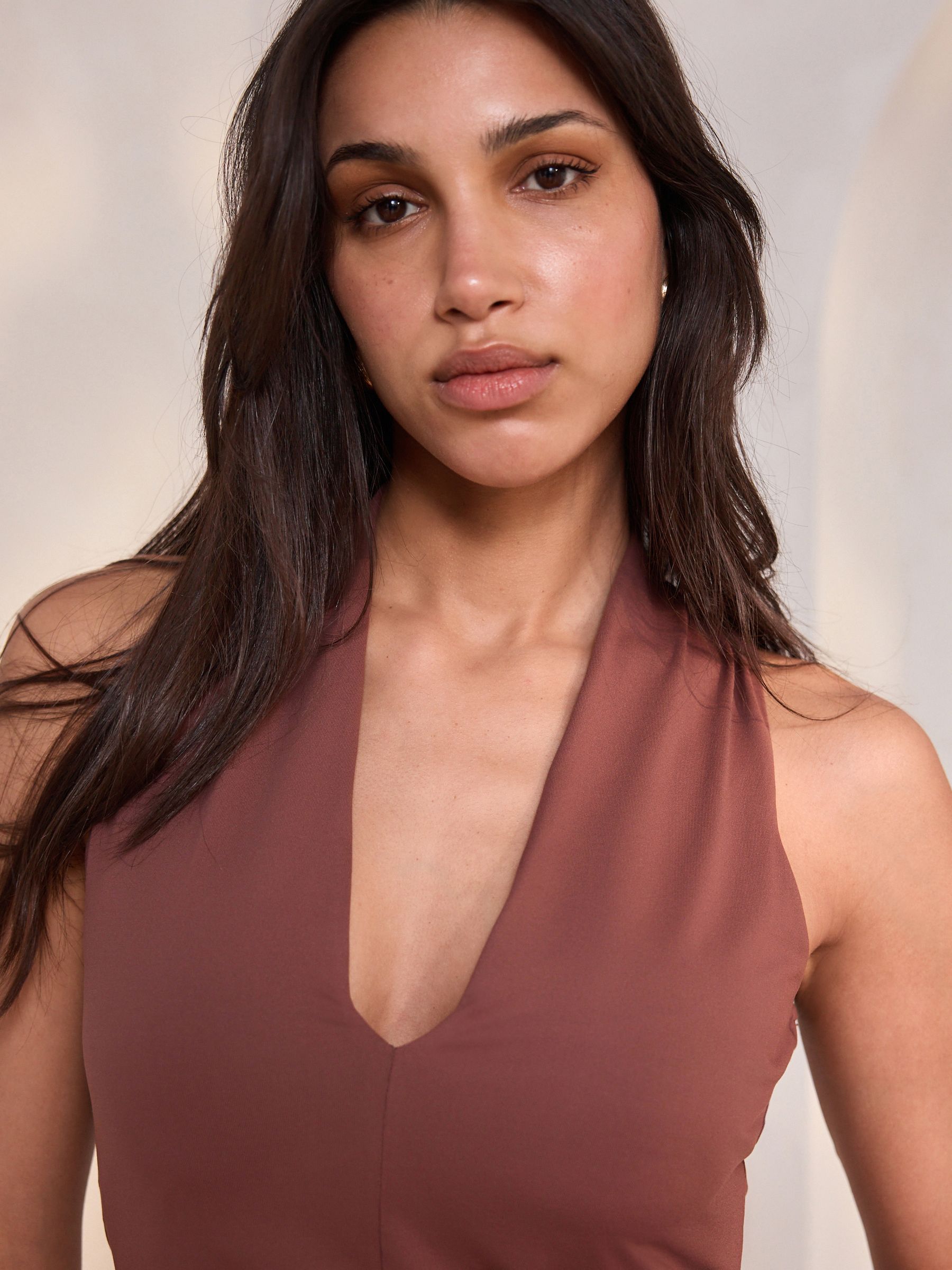 Buy Dark Pink Soft Touch Nylon Deep V-Neck Sleeveless Top from