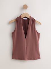 Dark Pink Soft Touch Polyamide Deep V-Neck Sleeveless Top - Image 5 of 7