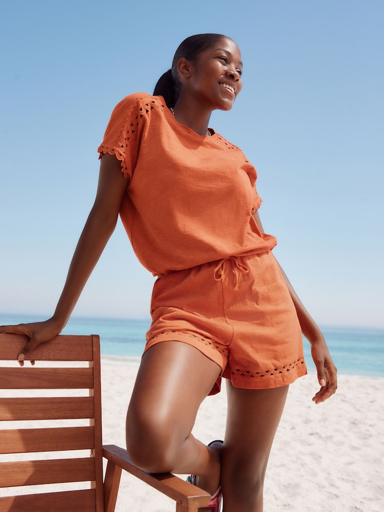 Orange 100% Cotton Jersey Summer Shorts - Image 1 of 5