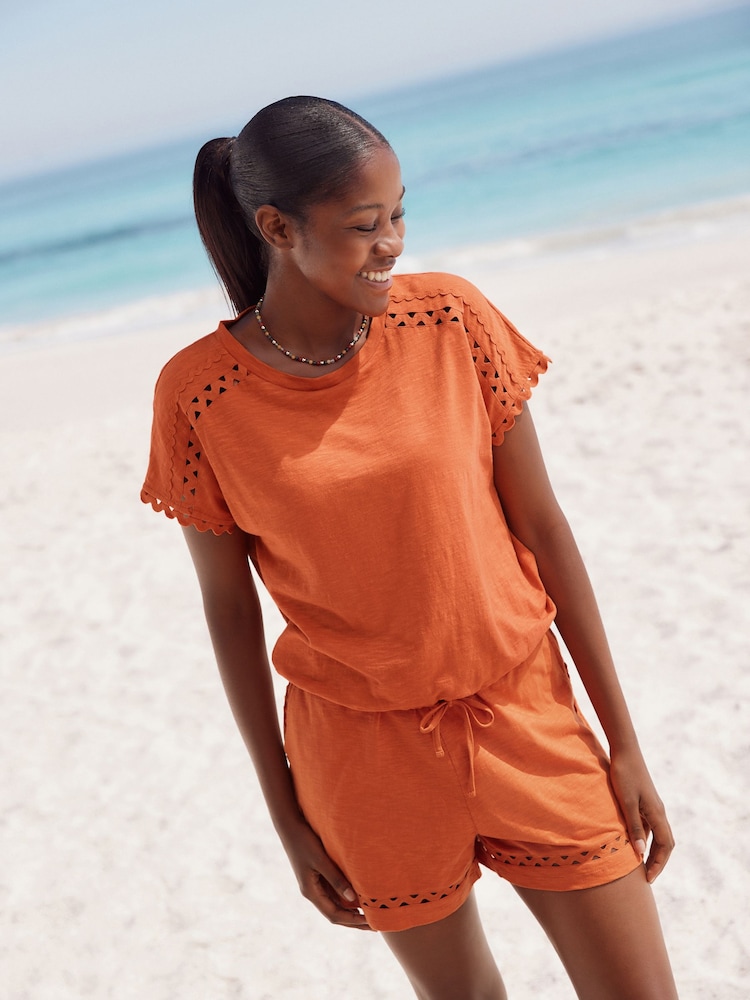 Orange 100% Cotton Jersey Summer Shorts - Image 2 of 5