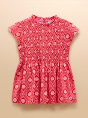 Pink - Joules Gracie Shirred Short Sleeve Top - Image 1 of 4