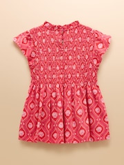 Pink - Joules Gracie Shirred Short Sleeve Top - Image 2 of 4