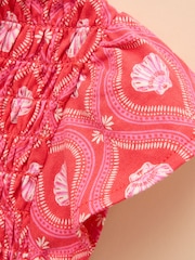 Pink - Joules Gracie Shirred Short Sleeve Top - Image 4 of 4