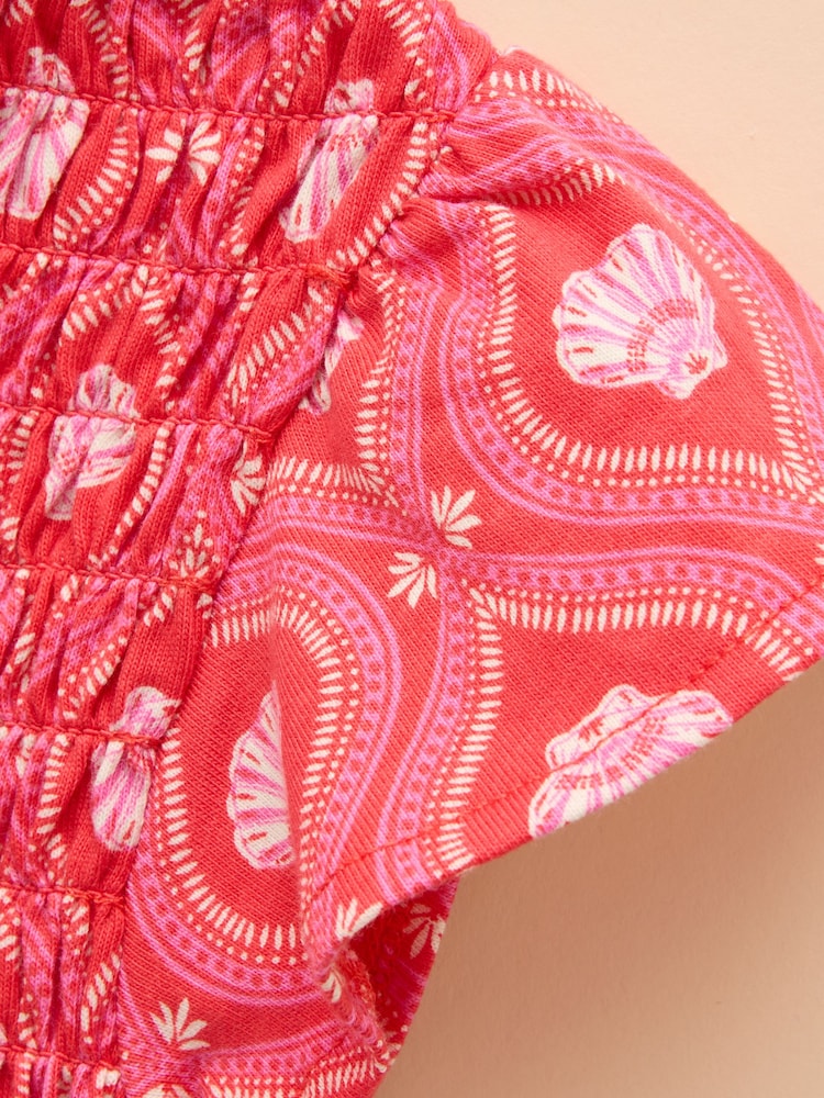 Pink - Joules Gracie Shirred Short Sleeve Top - Image 4 of 4