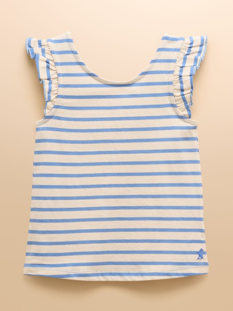 Joules Butterfly Blue & White Frill Sleeve Vest - Image 1 of 4