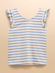 Joules Butterfly Blue & White Frill Sleeve Vest - Image 2 of 4