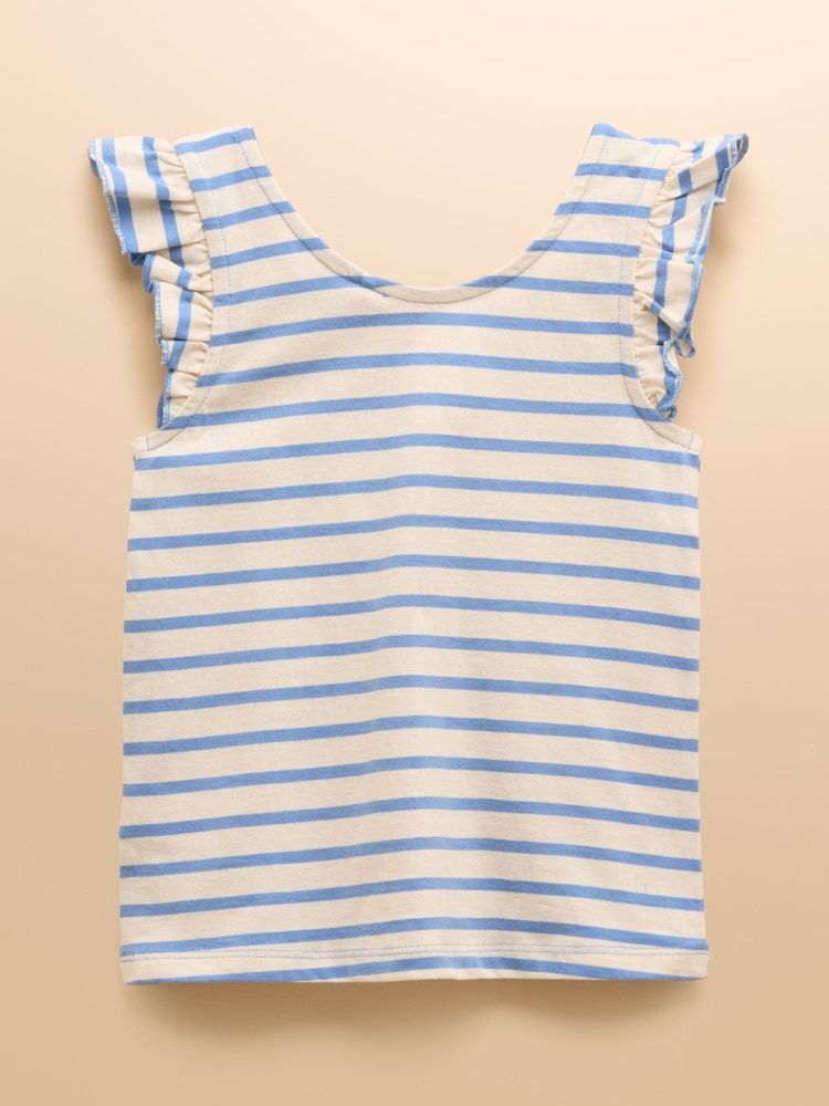 Joules Butterfly Blue & White Frill Sleeve Vest - Image 2 of 4