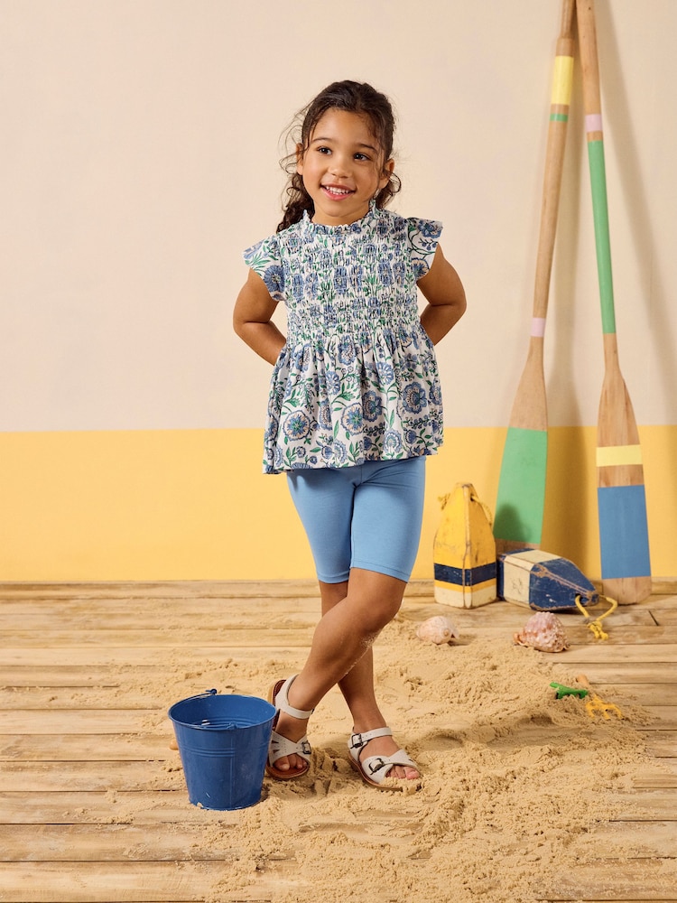 Azul - Joules Gracie Shirred Short Sleeve Top - Imagen 2 de 7