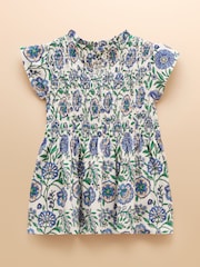 Azul - Joules Gracie Shirred Short Sleeve Top - Imagen 4 de 7