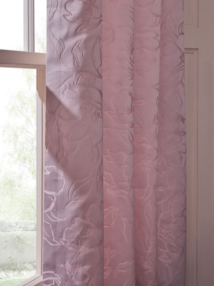 Lipsy Pink Eyelet Paige Floral Print Jacquard Curtains - Image 2 of 4