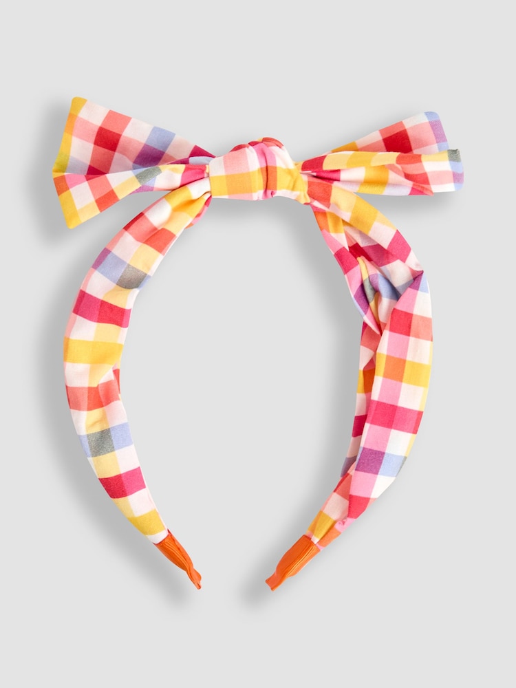 JoJo Maman Bébé Coral Gingham Bow Hairband - Image 1 of 3