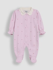 JoJo Maman Bébé Pink Cotton Collared 2-Piece Embroidered Sleepsuit and Headband Set - Image 2 of 4