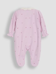 JoJo Maman Bébé Pink Cotton Collared 2-Piece Embroidered Sleepsuit and Headband Set - Image 3 of 4
