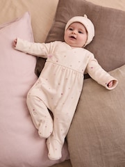 JoJo Maman Bébé Cream Cotton 2-Piece Embroidered Sleepsuit and Hat Set - Image 1 of 9