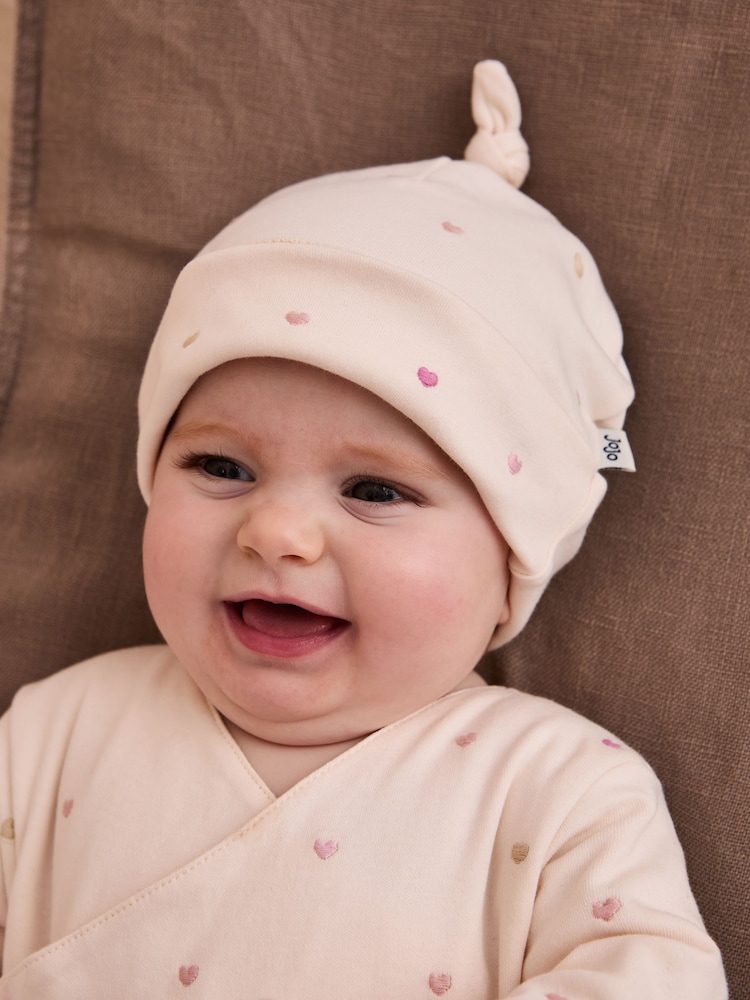 JoJo Maman Bébé Cream Cotton 2-Piece Embroidered Sleepsuit and Hat Set - Image 2 of 9