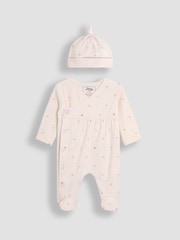 JoJo Maman Bébé Cream Cotton 2-Piece Embroidered Sleepsuit and Hat Set - Image 4 of 9