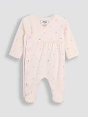 JoJo Maman Bébé Cream Cotton 2-Piece Embroidered Sleepsuit and Hat Set - Image 5 of 9