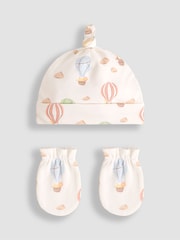 JoJo Maman Bébé Cream Cotton 2-Piece Baby Hat and Mittens Set - Image 1 of 5