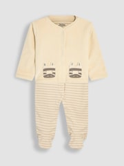 JoJo Maman Bébé Stripe Footed Sleepsuit and Velour Jackets Set 2 Piece - Image 1 of 7