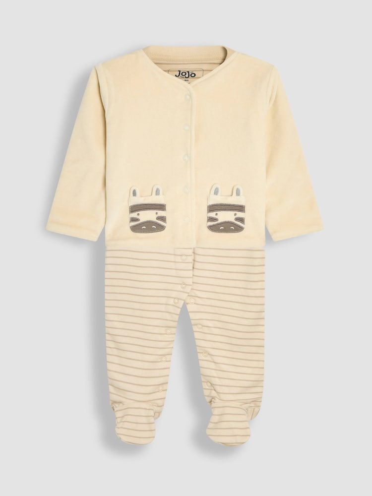 JoJo Maman Bébé Stripe Footed Sleepsuit and Velour Jackets Set 2 Piece - Image 1 of 7