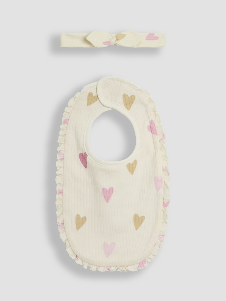 JoJo Maman Bébé Pink Cotton 2-Piece Baby Bib and Headband Set - Image 1 of 4 JoJo Maman Bébé Pink Cotton 2-Piece Baby Bib and Headband Set - Image 1 of 4