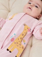 JoJo Maman Bébé Pink Giraffe Cotton Appliqué Popper Sleepsuit - Image 2 of 5