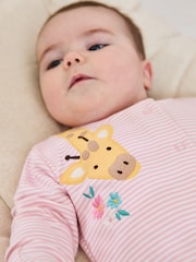 JoJo Maman Bébé Pink Giraffe Cotton Appliqué Popper Sleepsuit - Image 3 of 5