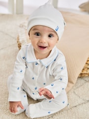 JoJo Maman Bébé White Cotton 2-Piece Embroidered Sleepsuit and Hat Set - Image 1 of 7