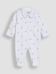 JoJo Maman Bébé White Cotton 2-Piece Embroidered Sleepsuit and Hat Set - Image 5 of 7