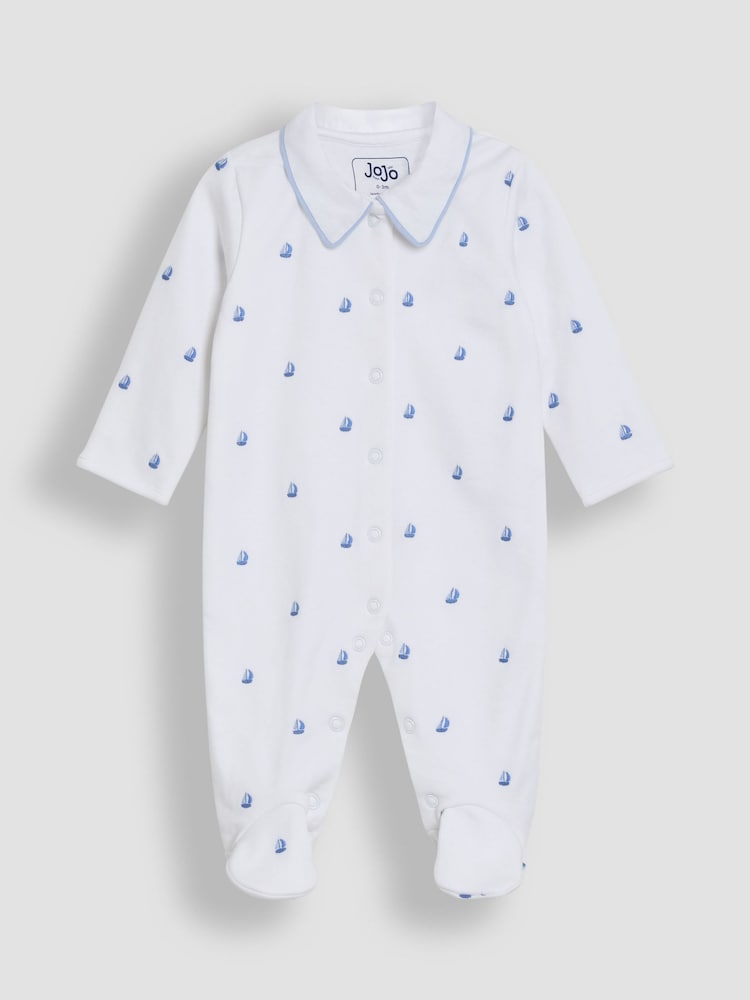 JoJo Maman Bébé Cotton 2-Piece Embroidered Sleepsuit and Hat Set - Image 5 of 7
