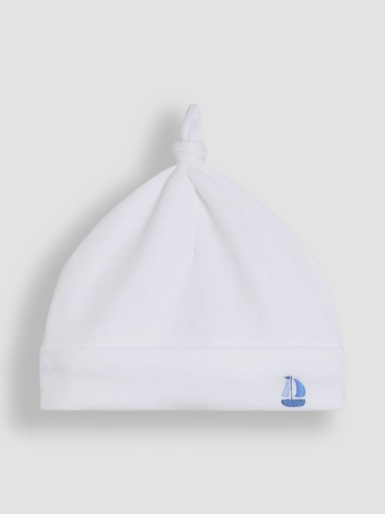 JoJo Maman Bébé White Cotton 2-Piece Embroidered Sleepsuit and Hat Set - Image 7 of 7