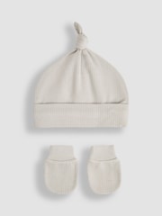 JoJo Maman Bébé Grey Baby Cotton 2-Piece Hat and Mittens Set - Image 2 of 4