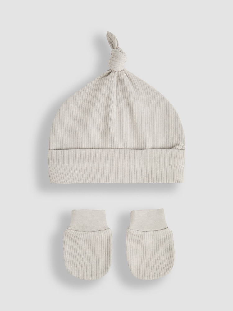 JoJo Maman Bébé Grey Baby Cotton 2-Piece Hat and Mittens Set - Image 2 of 4