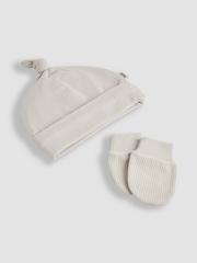 JoJo Maman Bébé Grey Baby Cotton 2-Piece Hat and Mittens Set - Image 3 of 4