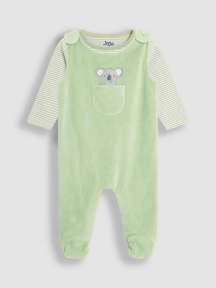 JoJo Maman Bébé Green Cotton Footed 2-Piece Dungarees Set - Image 1 of 6 JoJo Maman Bébé Green Cotton Footed 2-Piece Dungarees Set - Image 1 of 6