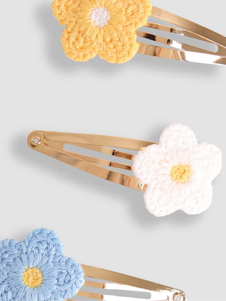 JoJo Maman Bébé Yellow 3-Pack Crochet Flower Clips - Image 3 of 3