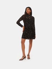 Whistles Black Petite Hot Fix Floral Velvet Dress - Image 1 of 4