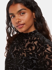 Whistles Black Petite Hot Fix Floral Velvet Dress - Image 3 of 4